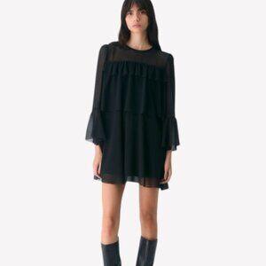 NWT Wilfred Theatre Dress Women S Black Chiffon Ruffle Babydoll Goth Chic